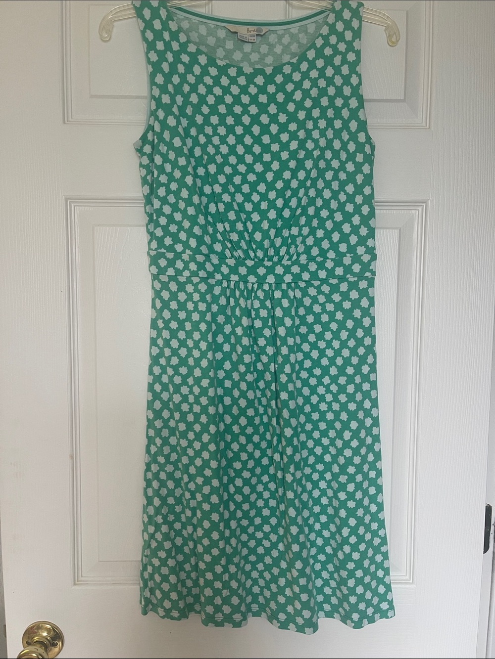 Boden Teal and White Sleeveless Printed Knit Dress, size 6